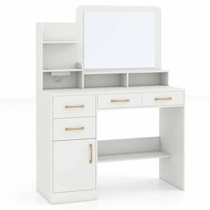 Costway Mirror Vanity Desk Dressing Charging 4 Drawer 6 Shelf Cabinet