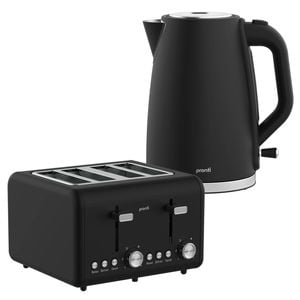 Pronti Silver Noir Collection 4 Slice Toaster And Kettle Bundle