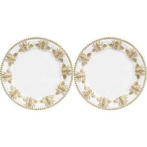 2PK LVD Resin Bumble Bee Border Round Trinket Dish Display Tray 14cm Gold/White