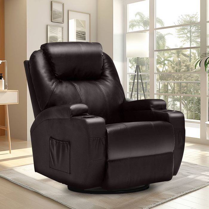 Advwin Recliner Chair Electric Massage Heat Chair Lounge Armchair Leather Brown