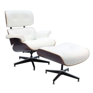 Sk Designer Living | Replica Eames Lounge Chair | 4 Star Ottoman - White
