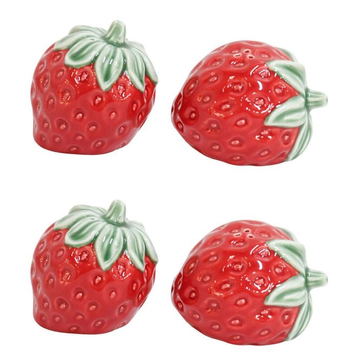 2x 2pc Urban Ceramic Strawberry Salt and Pepper Shakers Set 18x8cm Red
