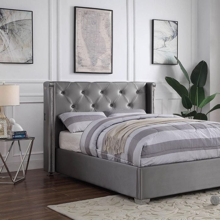 Empress Premium PU Fabric Double Bed Frame Silver