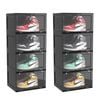 Soga 2x 4-tier Black Shoe Organiser Stackable Folding Storage Box Magnetic Door