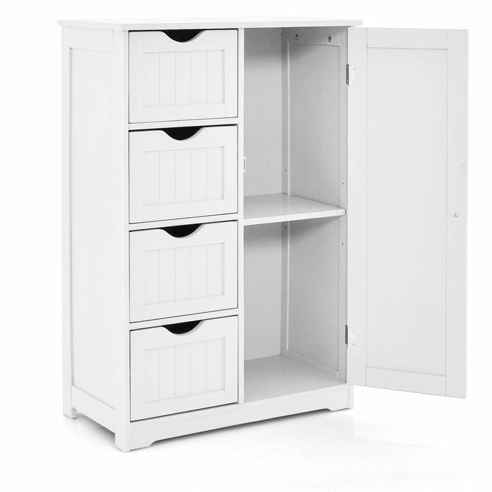 Costway 4-drawer Floor Cabinet Wooden Storage Cupboard Hallyway White