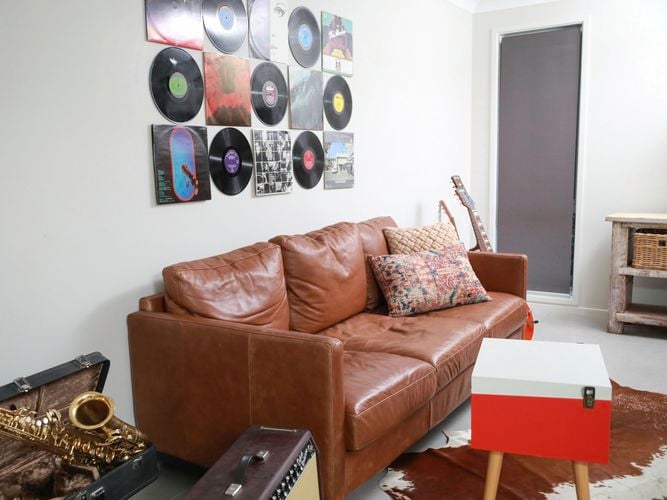 living room with art on wall