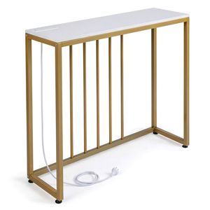 Costway Console Table 100x30x81cm Hallway Metal Sofa Side Power Outlets