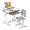 Costway Kids Study Desk & Chair Set Tilt Writing Table w/Book Stand Grey