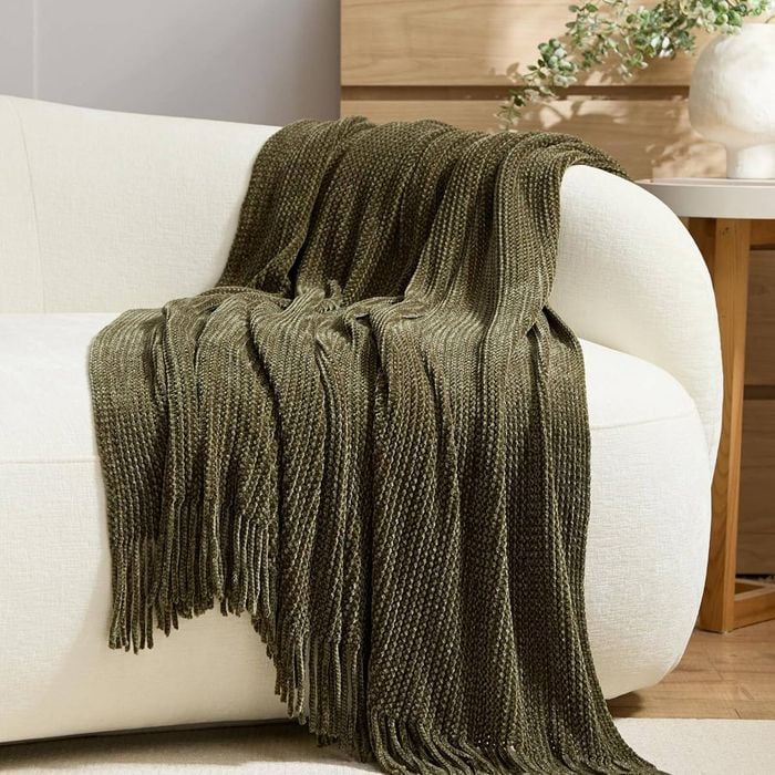 Gioia Casa Chenille Knitted Throw 130x170cm Khaki Green