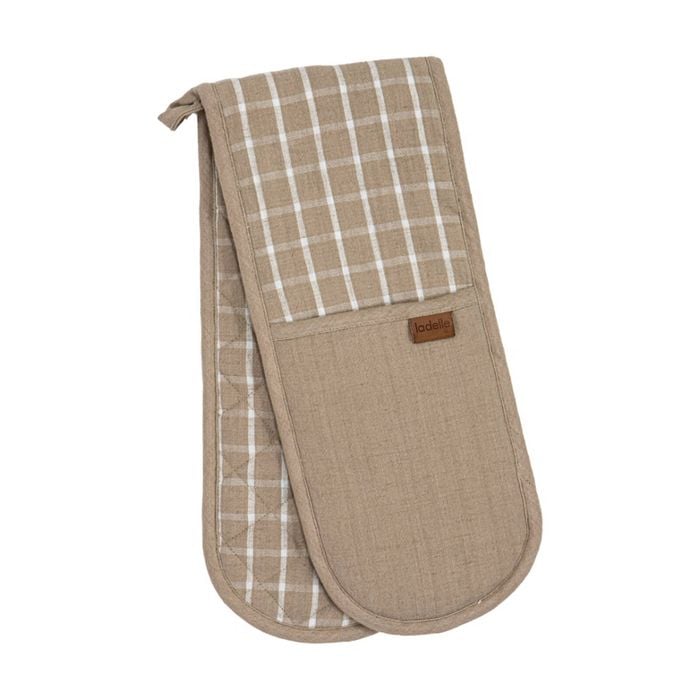 Ladelle Hemingway Taupe Double Cotton Linen Oven Mitt Cookware Beige
