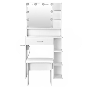 HOMFURN White Dressing Table with 10 Bulb LED Mirror and Stool
