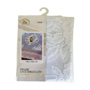 Divine Living Deluxe Lace Decorative Floral Design Tablecloth 150x230cm White