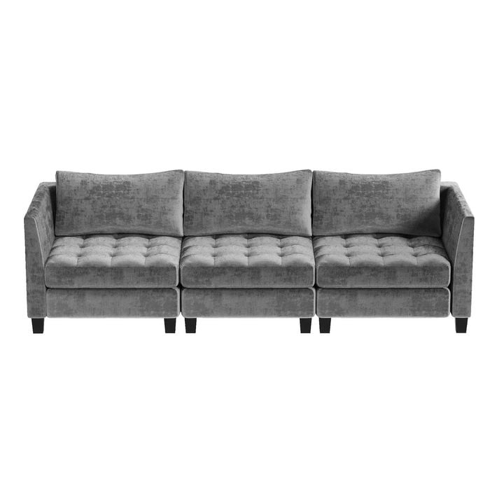 Ufurniture 3 Seater Sofa Chenille Modular Lounge Couch with Large Cushion Grey