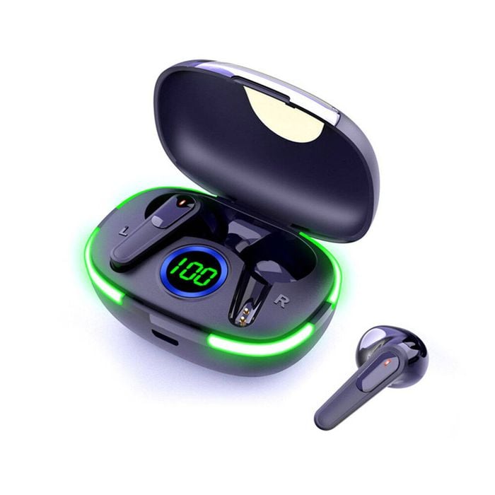 Laser TWS Storeo Bluetooth Wireless Earbuds w/ LED Battery Display Black