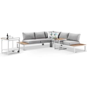 Nova Lounge Bar Cart & Side Table White & Olefin Grey Cushions