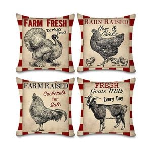 Catzon 4 Pcs Vintage Throw Pillow Covers Linen Farmhouse Home Decor-Set A
