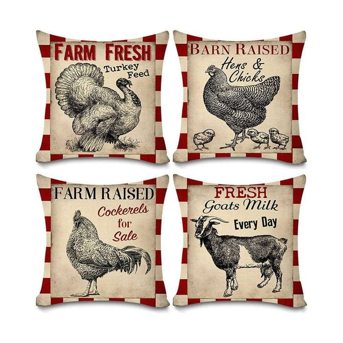 Catzon 4 Pcs Vintage Throw Pillow Covers Linen Farmhouse Home Decor-Set A