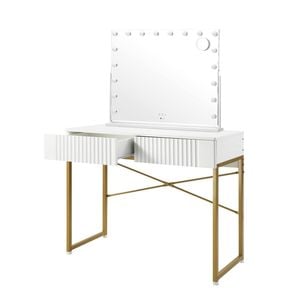Oikiture Dressing Table Bluetooth Hollywood Rotatable Makeup Mirror Vanity Desk