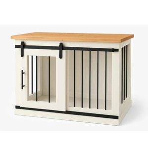 Paws and Willow Single Arctic White with Natural Top Wooden Dog Crate Barn Doors with Bars