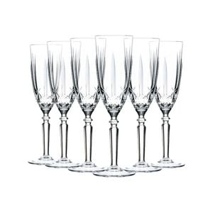 RCR Crystal Orchestra Cut Glass Champagne Flutes Glasses Set - 200ml - Pack of 12