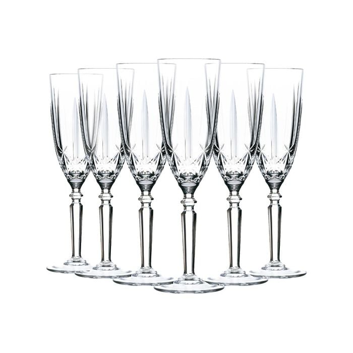 RCR Crystal Orchestra Cut Glass Champagne Flutes Glasses Set - 200ml - Pack of 12