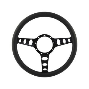 Cal Custom 14" Outlaw Billet Steering Wheel Black Half-Wrap Anodised Black Spokes & Finger Notches