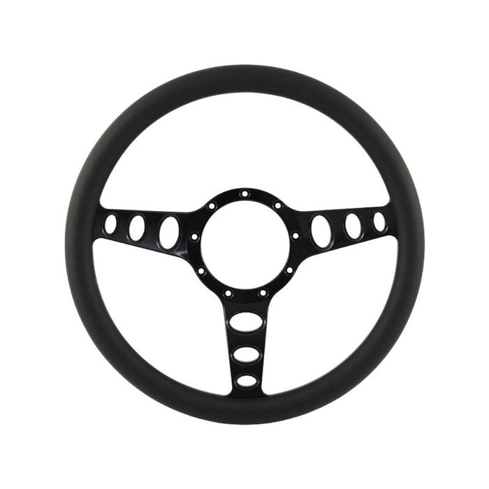 Cal Custom 14" Outlaw Billet Steering Wheel Black Half-Wrap Anodised Black Spokes & Finger Notches