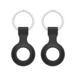 2 Pack MEZON Black Silicone Protective Case Holder for Apple AirTag with Keychain Ring