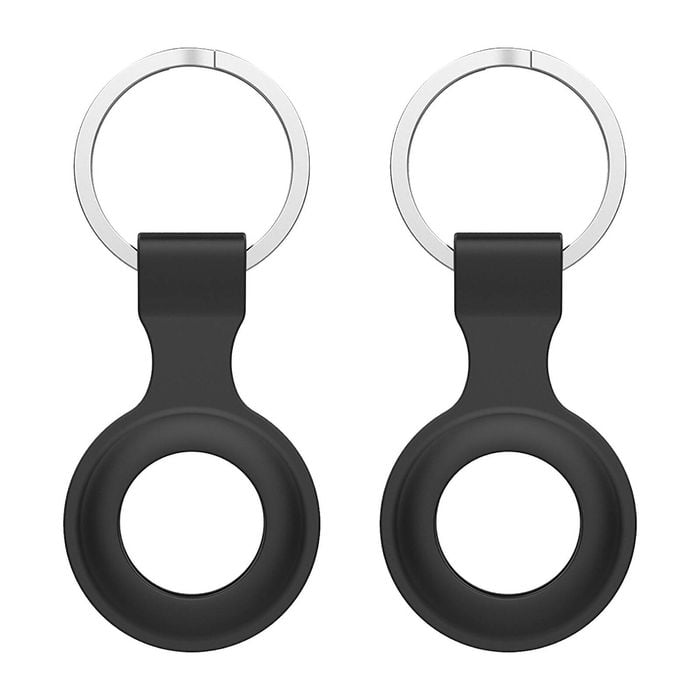 2 Pack MEZON Black Silicone Protective Case Holder for Apple AirTag with Keychain Ring