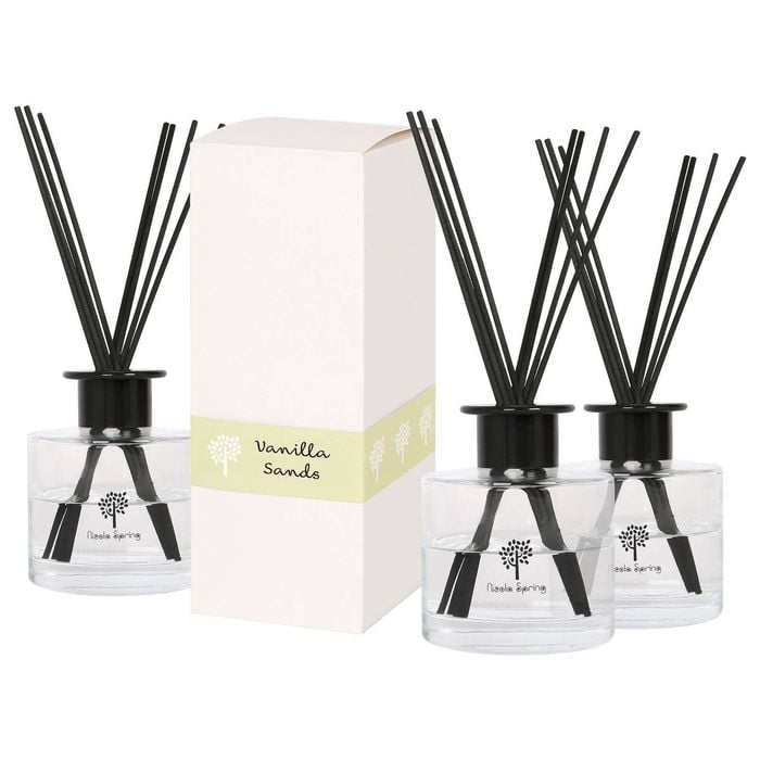 Glass Reed Diffusers - 200ml - Vanilla Sands - Pack of 3 - Sweet Creamy Fragrance with 8 Reeds Each Long Lasting