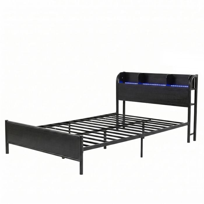 Artiss Bed Frame Single Size With Storage Shelf Headboard Charging Station Grid