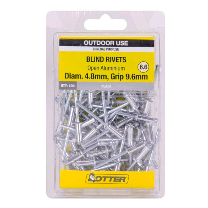 Otter 4.8 x 9.6mm Open Aluminium Blind Rivets - 100 Pack