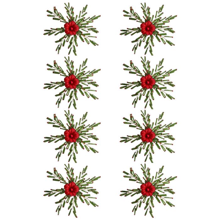 8PK Urban Pretty Beads Flower Napkin Ring Christmas Table Decor 10cm Red/Green