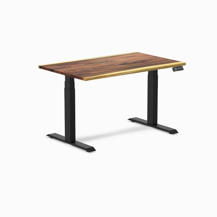 Desky Dual Sit To Stand Saman Hardwood Desk 120x75cm Matte Black Frame