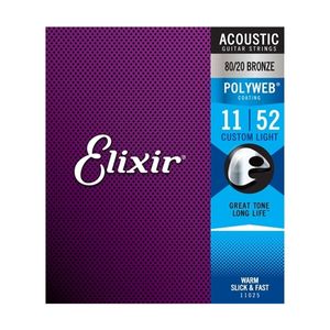 Elixir #11025 Acoustic Polyweb Guitar String 80/20 Bronze 11-52 Custom Light