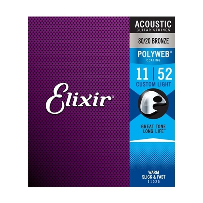 Elixir #11025 Acoustic Polyweb Guitar String 80/20 Bronze 11-52 Custom Light