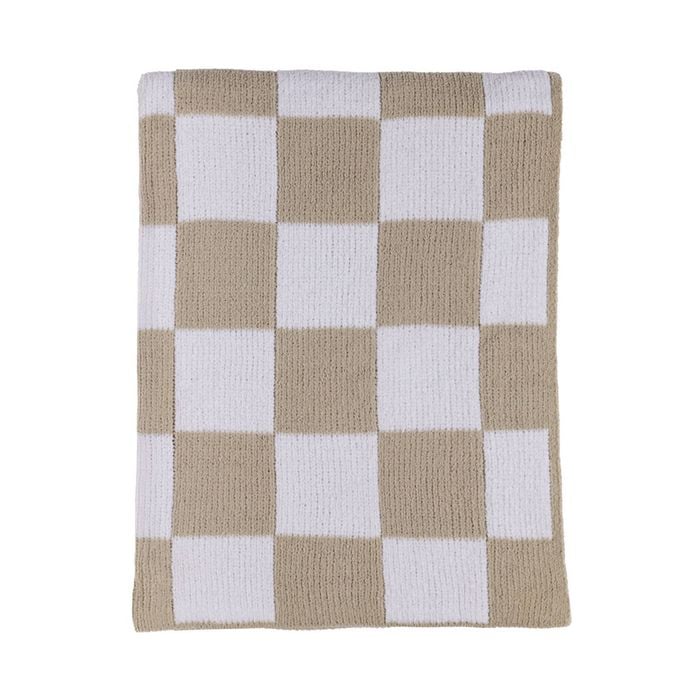 Living Textiles Chenille Blanket - Checkered Taupe