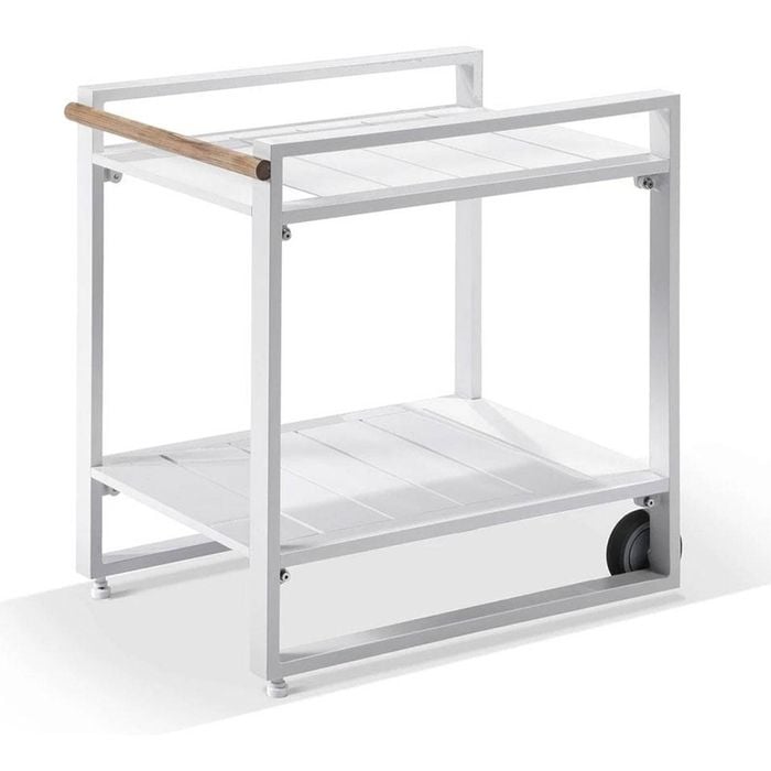 Bay Gallery Furnitire Balmoral Outdoor Aluminium Bar Cart On Wheels White
