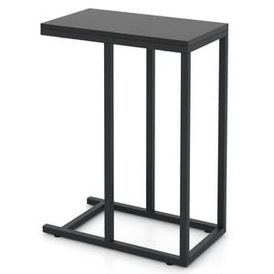 Costway C-shaped Side Table Industrial Laptop Desk Sofa End Table Wood Bedside Table Black