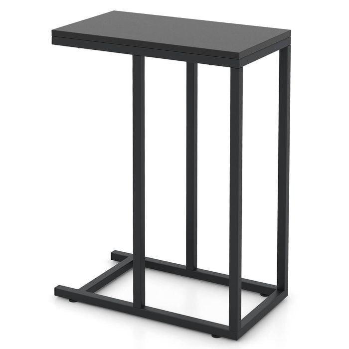 Costway C-shaped Side Table Industrial Laptop Desk Sofa End Table Wood Bedside Table Black