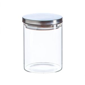 Argon Tableware Glass Storage Jar - Silver Lid - 750ml - Modern Round Scandi Organisation Container Glass Jar