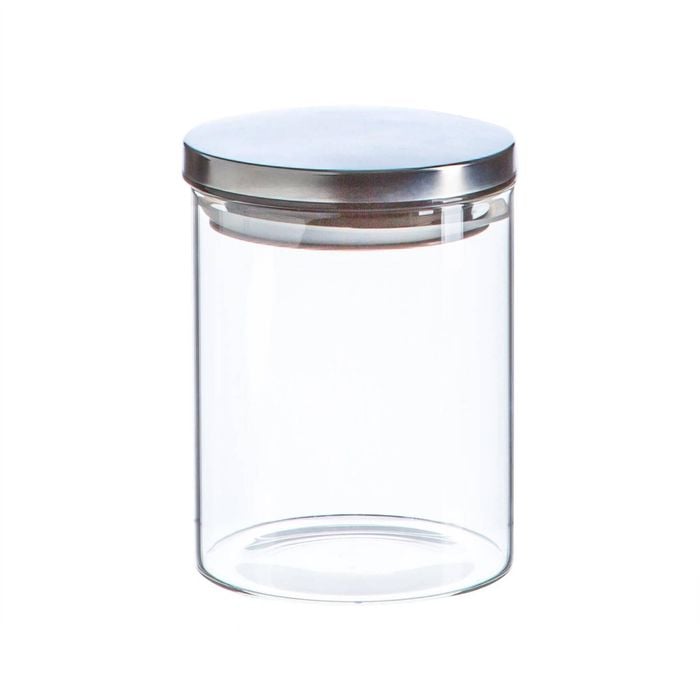 Argon Tableware Glass Storage Jar - Silver Lid - 750ml - Modern Round Scandi Organisation Container Glass Jar