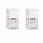 Artiss Claire Set of 2 30 x 25 x 45cm White Bedside Tables With Wicker Basket