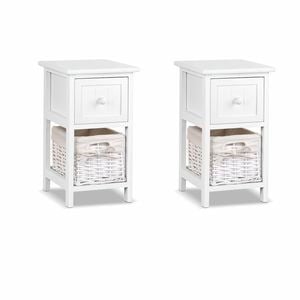 Artiss Claire Set of 2 30 x 25 x 45cm White Bedside Tables With Wicker Basket