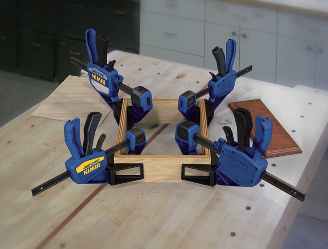 Timber box held together with clamps