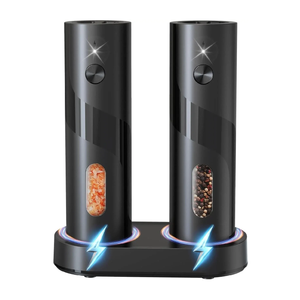 Provecta Rechargeable Electric Salt And Pepper Grinder Set With Usb-c Charging Base Black