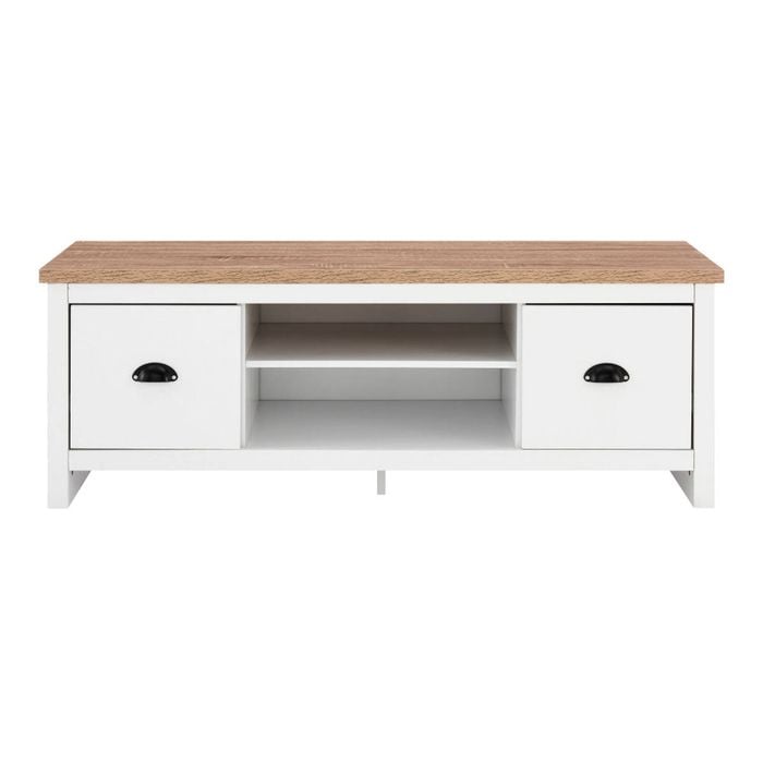 Design Square Ari Modern 2-Drawer Small TV Stand Entertainment Unit - Oak & White