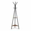 Black Coat Rack Stand Industrial Style 2 Shelves Clothes