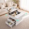 HOMFURN Lift Top Coffee Table – 180° Rotating Top, Hidden Storage + 2 Drawers, White