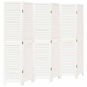 vidaXL Room Divider Privacy Screen Partition 6 Panels White Paulownia